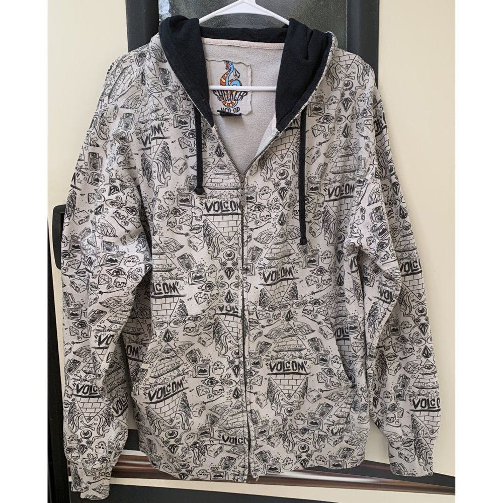 Volcom x Ryan Sheckler All Over Print Full-Zip Snake Hoodie Sz M Vintage Skate